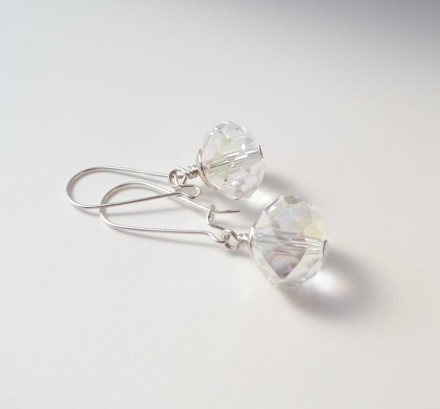Big Crystal Silver Earrings, Dangle Earrings