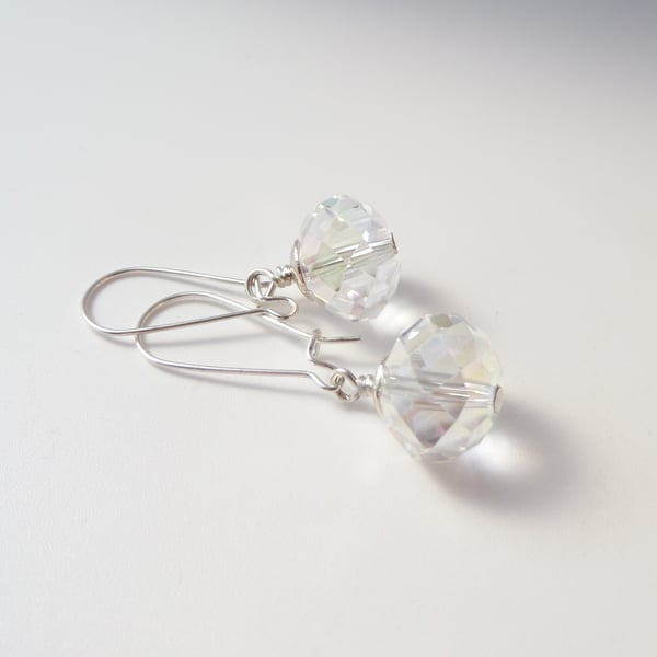 Big Crystal Silver Earrings, Dangle Earrings