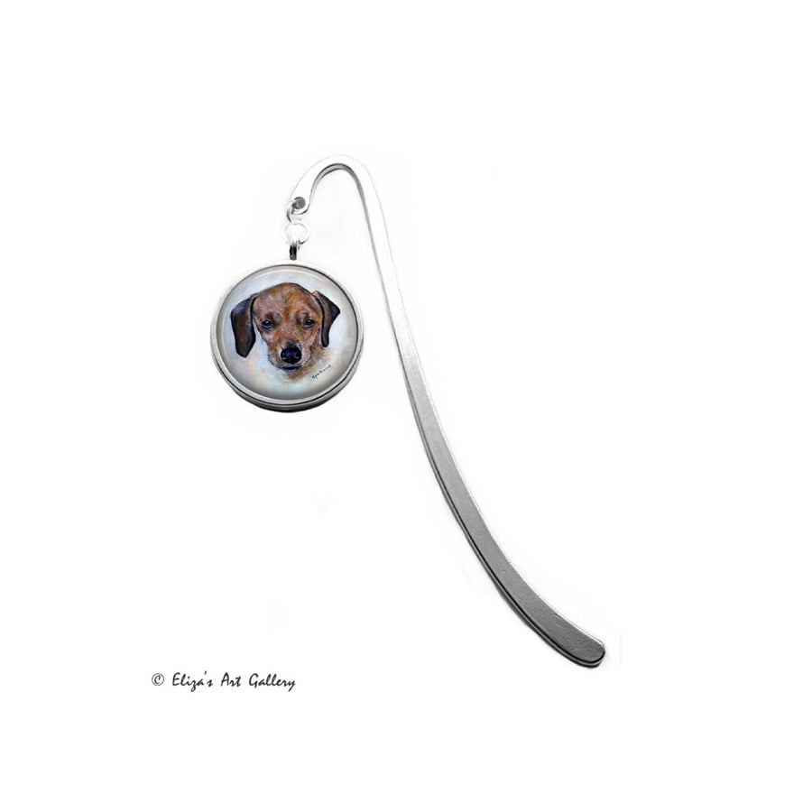 Silver Plated Dachshund Puppy Dog Art Cabochon Bookmark