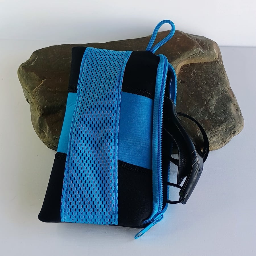 Blue & Black Swimming Goggle Case - Recycled Neoprene - Unique & Eco-Friendly
