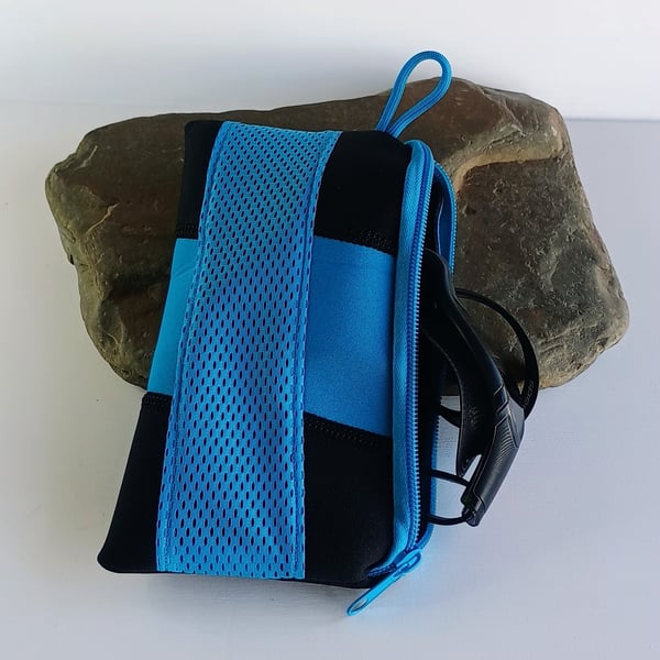 Blue & Black Swimming Goggle Case - Recycled Neoprene - Unique & Eco-Friendly