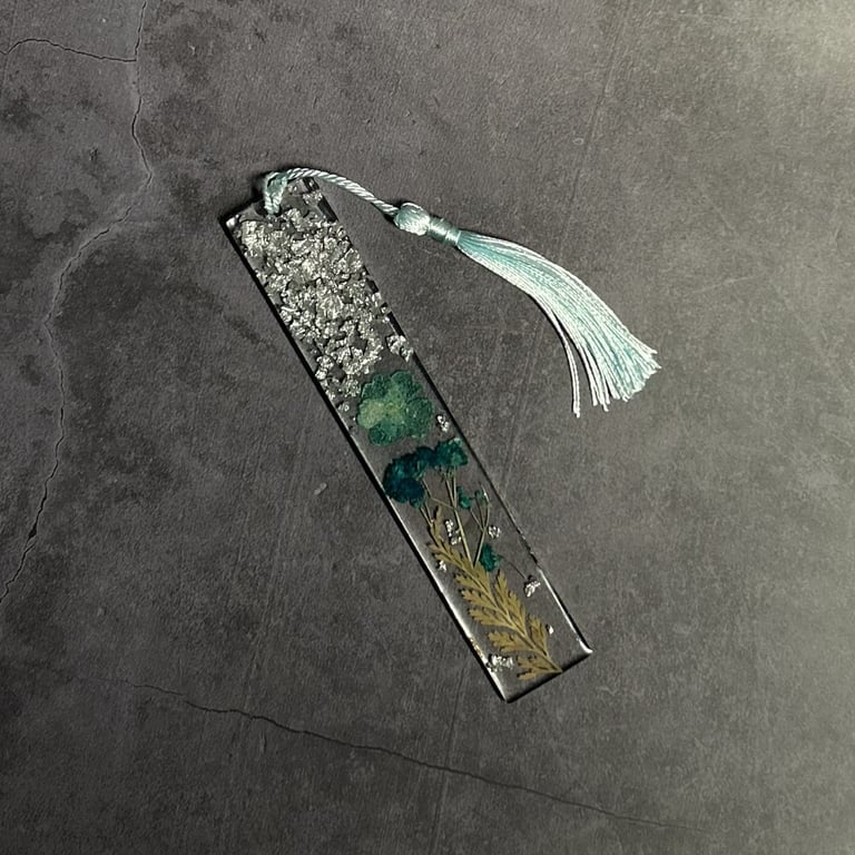 Perfectly Imperfect Resin Dried Flower Bookmark Page Marker Light Blue, Silver