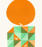 The Donkey Moon A3 two-colour screen-print (orange & green) - Image 1