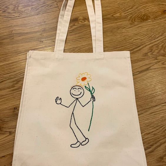 Tote shoulder bag, quirky stickman, flower power,  boho, pride, festival 