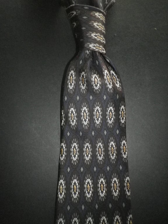 Silver oval motif on navy slk tie 9.5cm blade, free shipping, gift wrapped