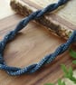 Midnight teal beaded necklace, unusual double spiral sterling silver jewellery - Image 3