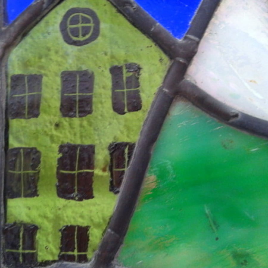 Teeny Tiny Snowy Winter Village, Stained Glass Panel