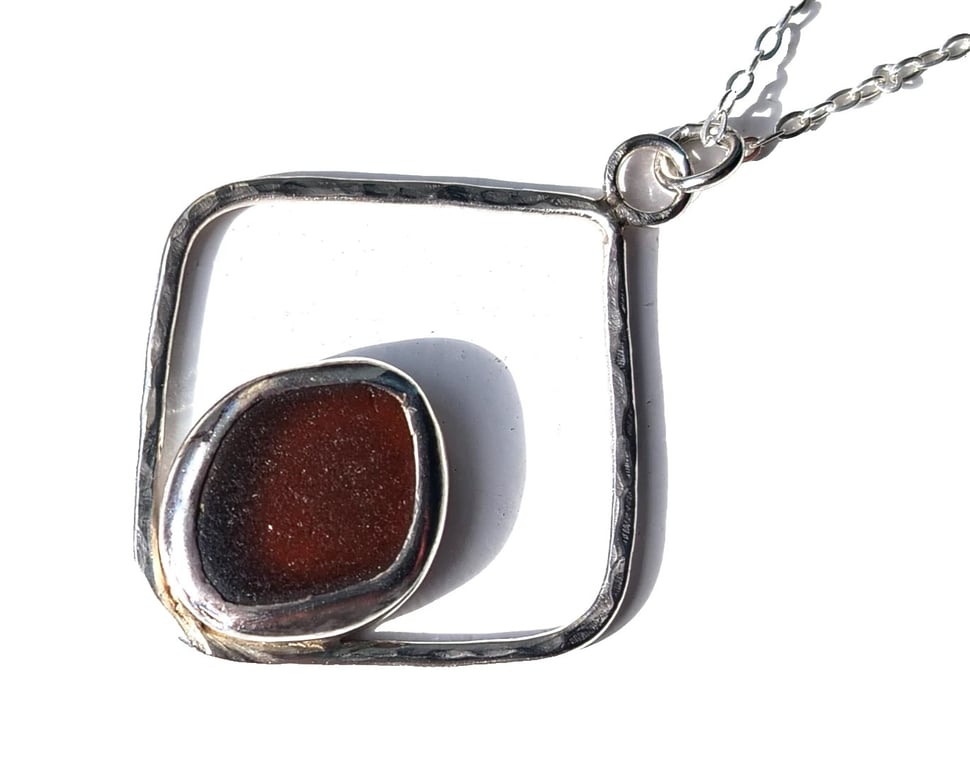 Necklace Silver Jewellery Pendant Brown Seaglass Sterling .925 Upcycled Gift