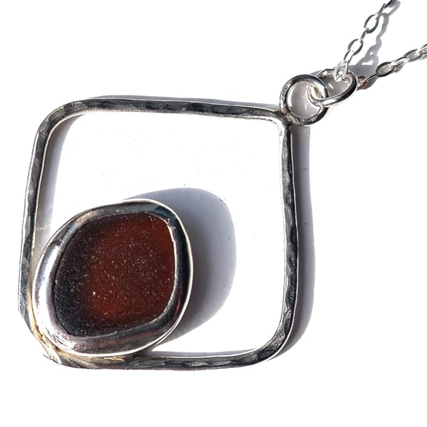 Necklace Silver Jewellery Pendant Brown Seaglass Sterling .925 Upcycled Gift