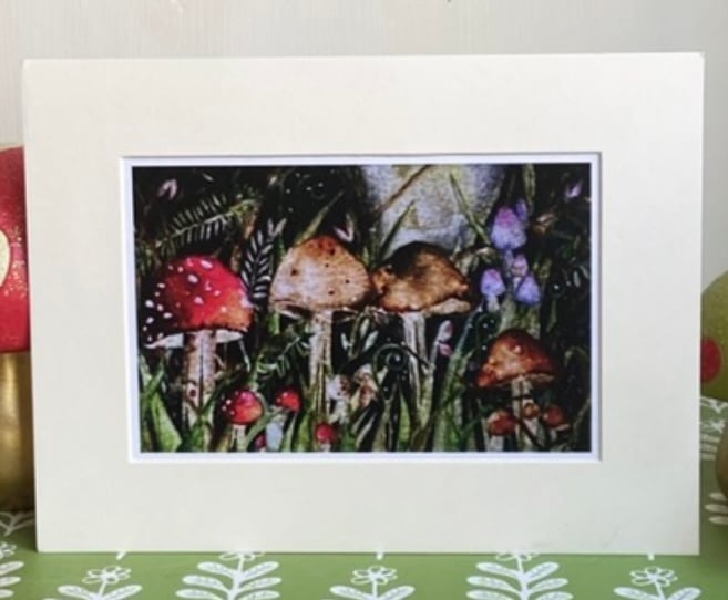 Mounted Woodland Mushrooms Watercolour Print