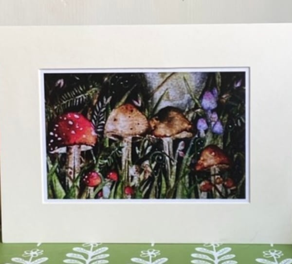 Mounted Woodland Mushrooms Watercolour Print