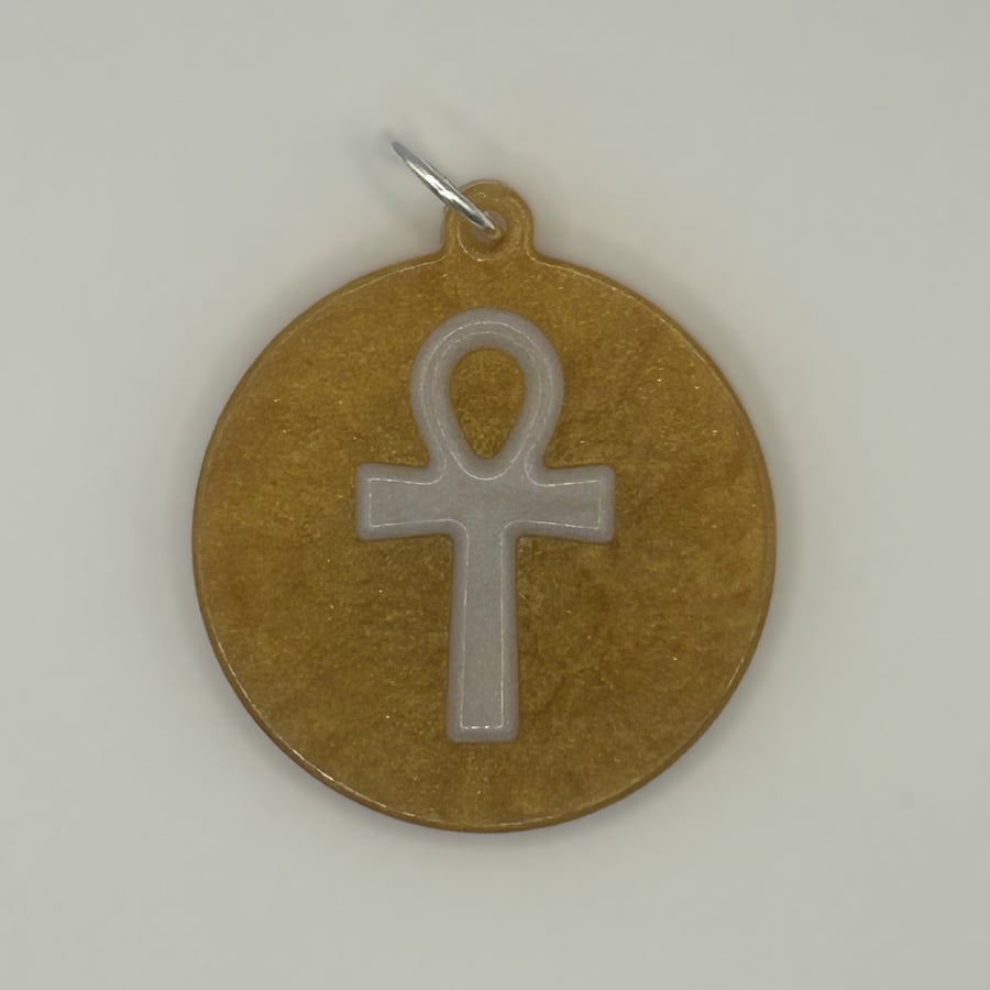 Resin Round Ankh Pendant, Keyring or Bag Charm - Various Colours
