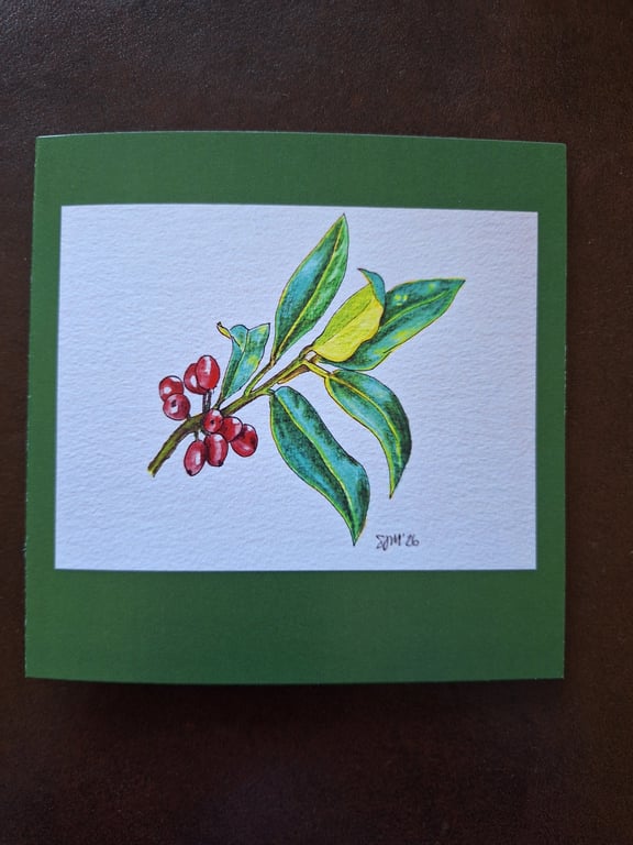 Young Holly- An Original Christmas Card from my own Handpainted Design