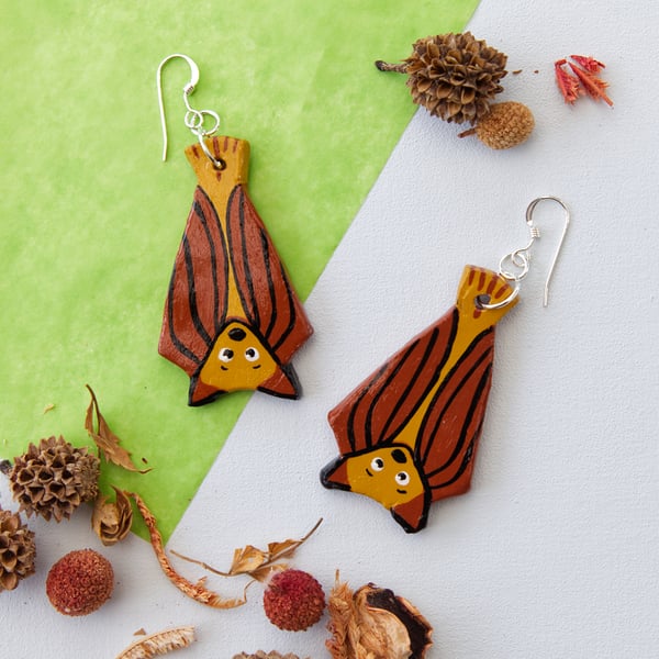 Halloween Hanging Bats Air-Dry Clay Dangly Earrings