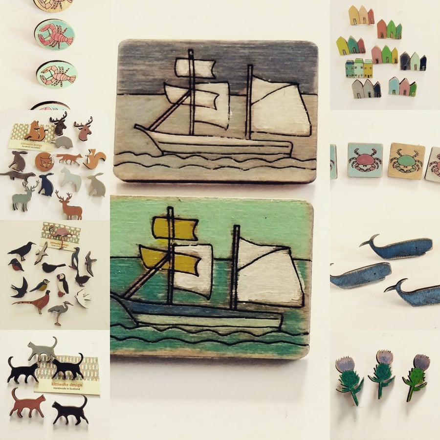 wooden Laser Cut Brooches