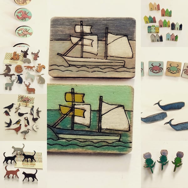 wooden Laser Cut Brooches