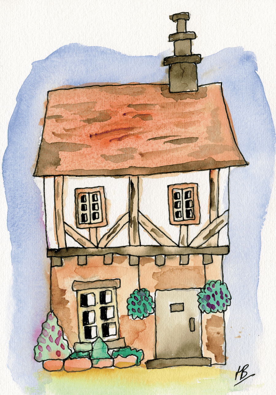 Original Watercolour Tudor House Card