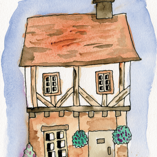 Original Watercolour Tudor House Card