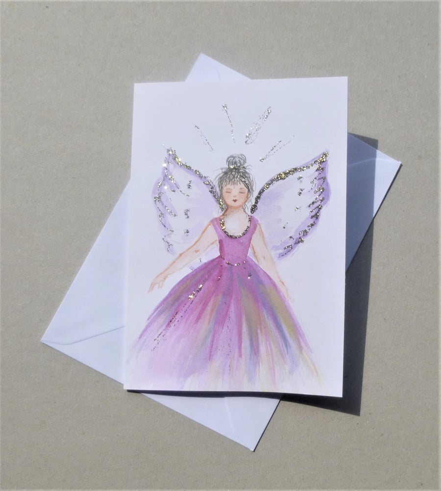 hand painted fairy glitter greetings card( ref F 491.L1 )