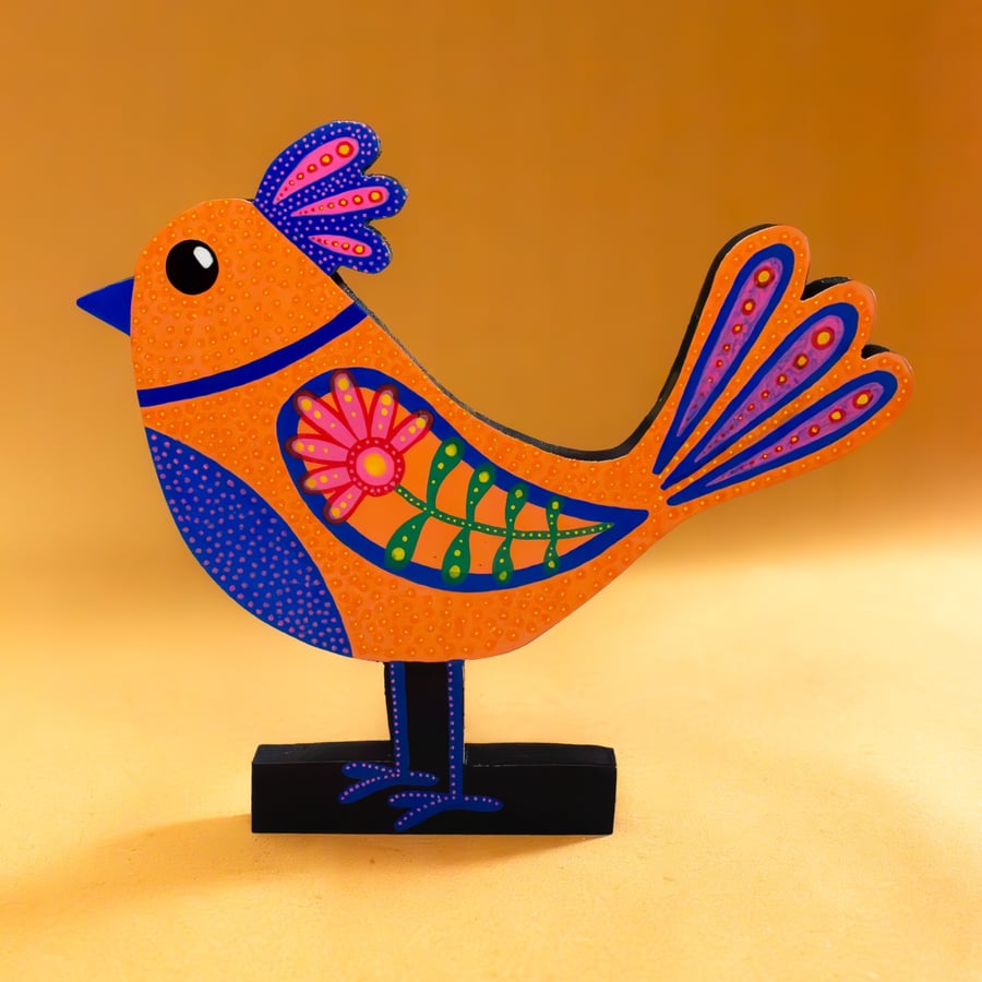 Folk Bird Sculpture - Handmade and Hand-painted