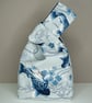 Reversible Japanese Knot Bag - Koi & Satura Pattern - Lined In Blue Satin