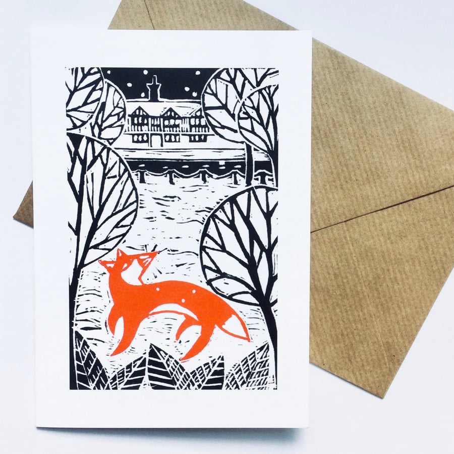 'Fox On The Green' blank card