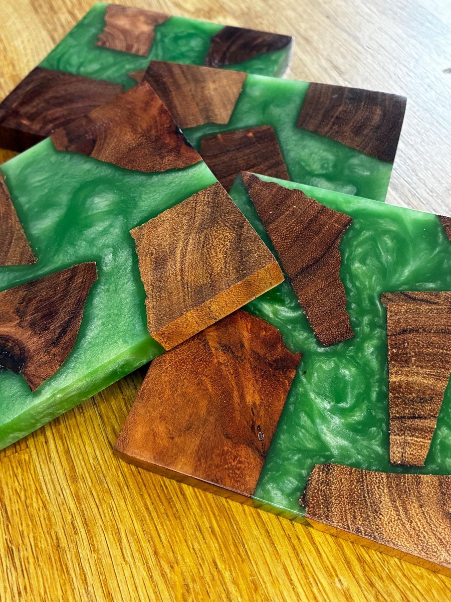 Summer Seconds Green Resin Coasters - Handmade Wooden Drinks Coasters 