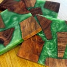 Summer Seconds Green Resin Coasters - Handmade Wooden Drinks Coasters 