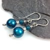 Silver bright blue pearl and apatite earrings