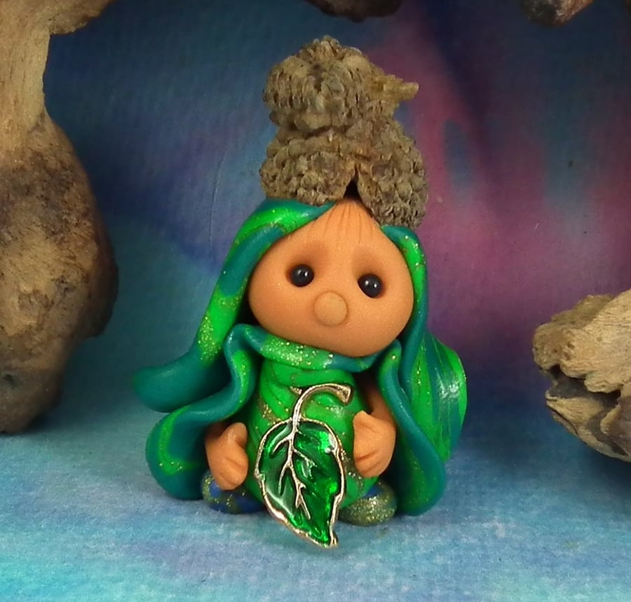 Season's Special Acorn Gnome 'Deela' with acorn cap hat OOAK Sculpt Ann Galvin