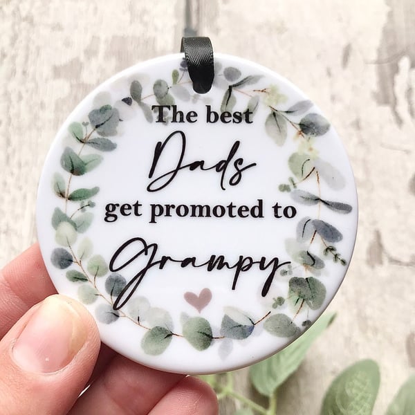 Promoted to Grampy ceramic keepsake, New Grandparent gift, pregnancy announcemen