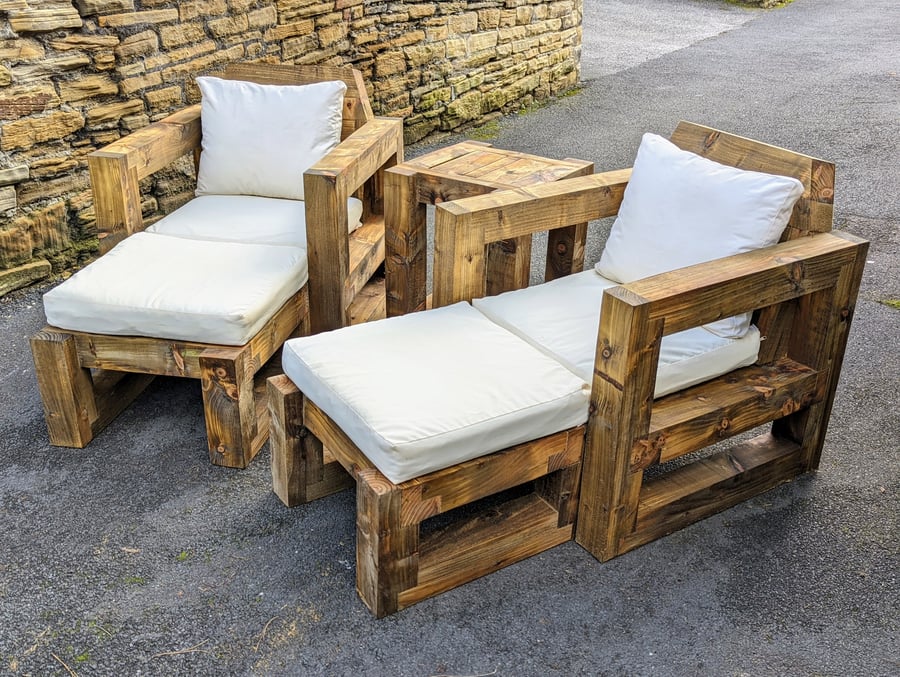 Rustic-Industrial Solid Wood Garden Chair Large set