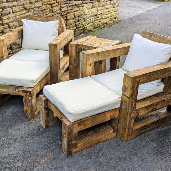 Rustic-Industrial Solid Wood Garden Chair Large set