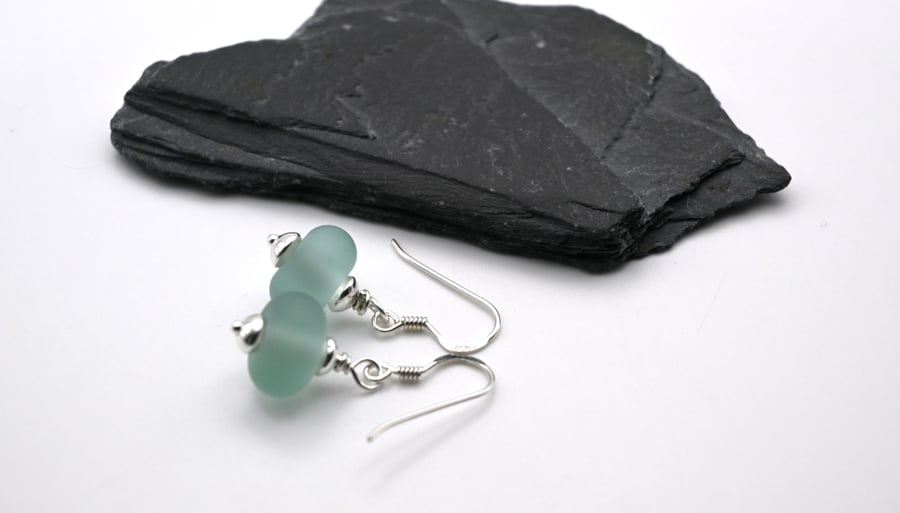 small frosted aqua lampwork glass earrings