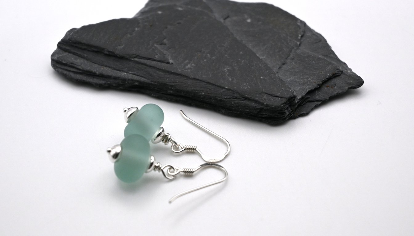 small frosted aqua lampwork glass earrings