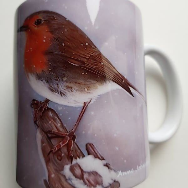 Snowy robin mug