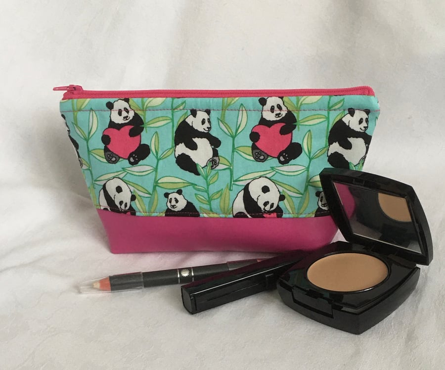 Panda Love Make Up Bag, Cute Cosmetic Bag, Fun Pencil Case, Gift Ideas.