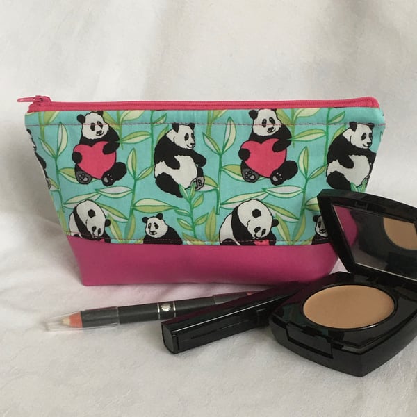 Panda Love Make Up Bag, Cute Cosmetic Bag, Fun Pencil Case, Gift Ideas.