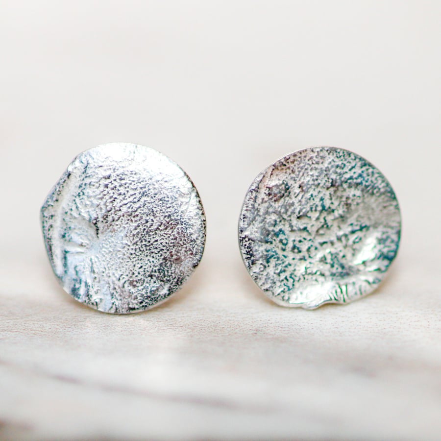 Reticulated silver earrings - eco silver studs - textured silver earrings