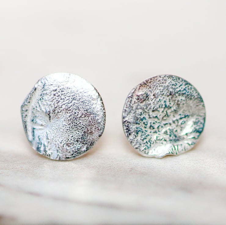 Reticulated silver earrings eco silver studs Folksy