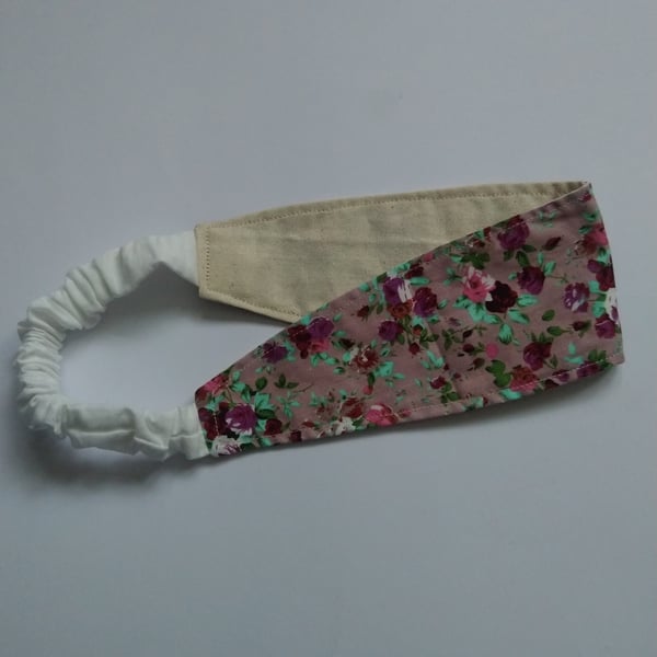 Cream Glitter and Tan Floral Reversible Headband