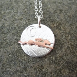 A'Magical' Running Copper Hare and Moon Silver Pendant   Necklace, Gift, Freedom