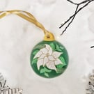 Hand Painted Green Ceramic Poinsettia Bauble 