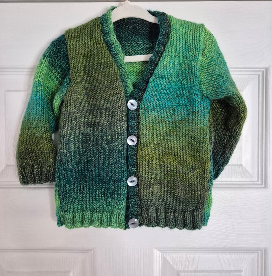 Gender Neutral cardigan  - olive, green & aqua