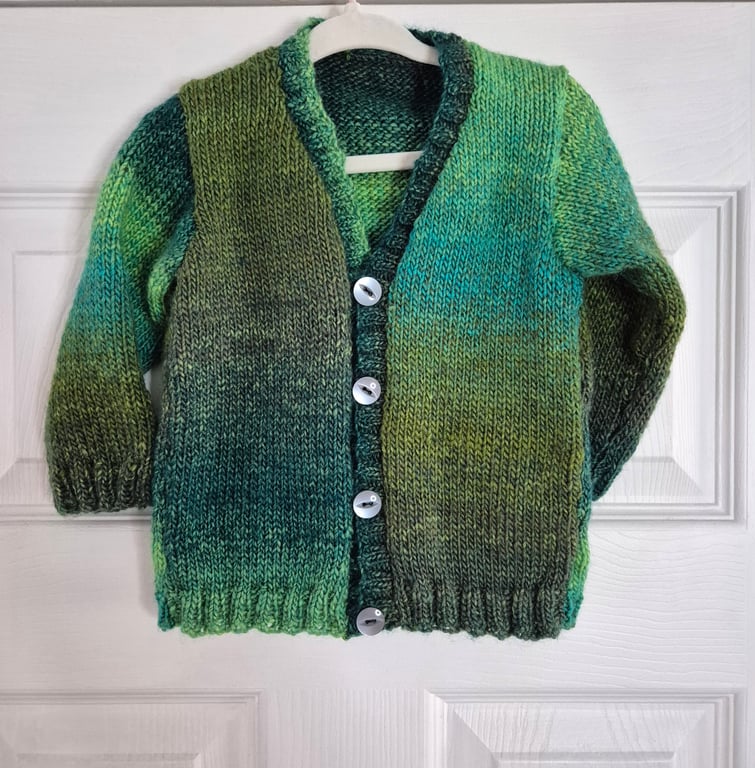 Gender Neutral cardigan  - olive, green & aqua