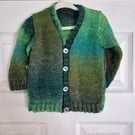 Gender Neutral cardigan  - olive, green & aqua