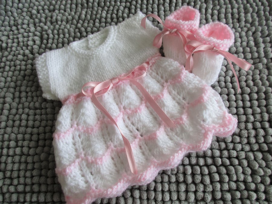 REDUCED 14" Baby Dolls Dress & Bootees