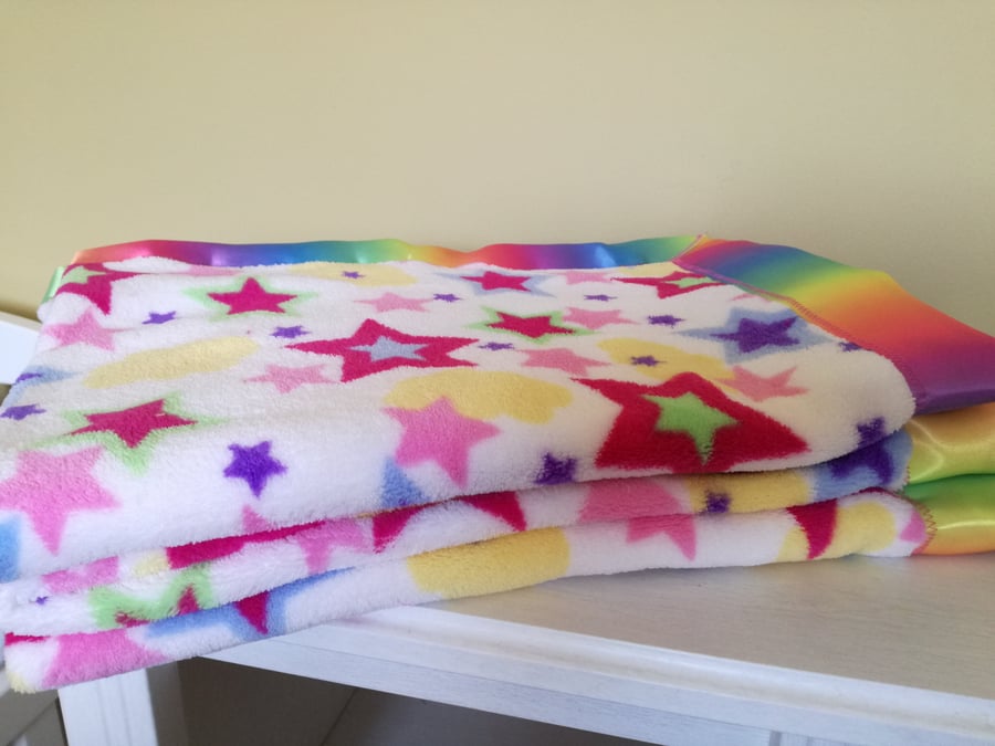 Rainbow stars fleece baby blanket
