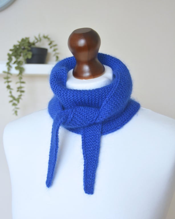 Knitted Scarf Small Triangle Scarflette Harmony Scarf Merino Silk Royal Blue