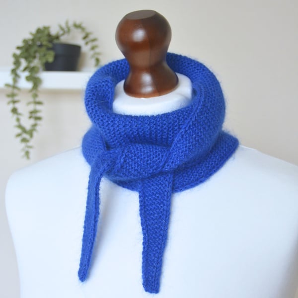 Knitted Scarf Small Triangle Scarflette Harmony Scarf Merino Silk Royal Blue
